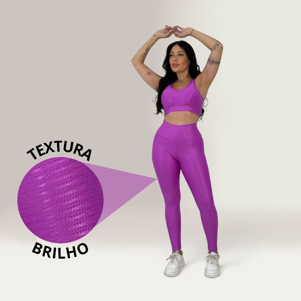 Conjunto Cirrê Fitness ZigZag Brilhoso com Compressão para Academia