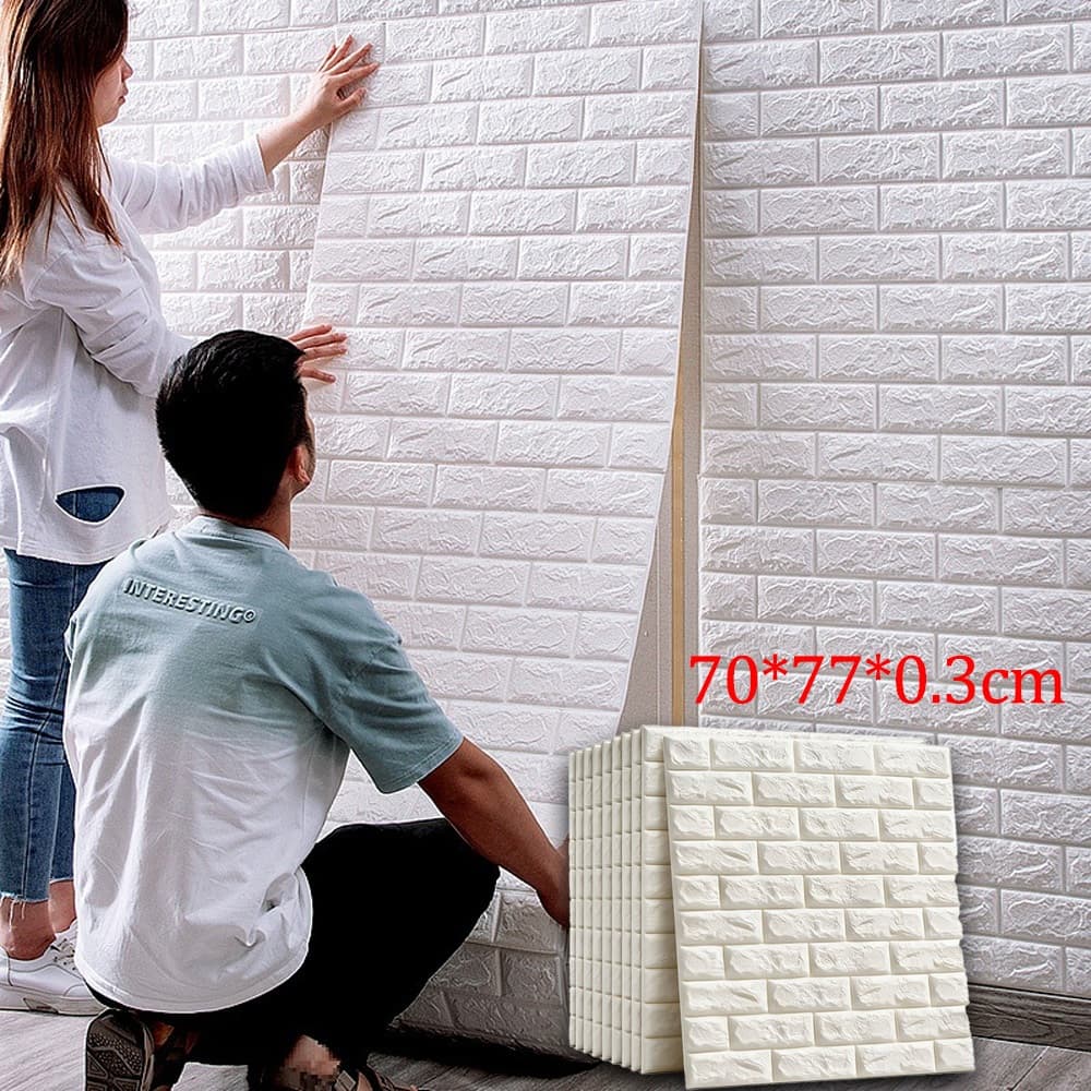 Placas 3D Tijolo Branco Autocolante Adesivo Resistente Água Decoração Quarto Sala Banheiro