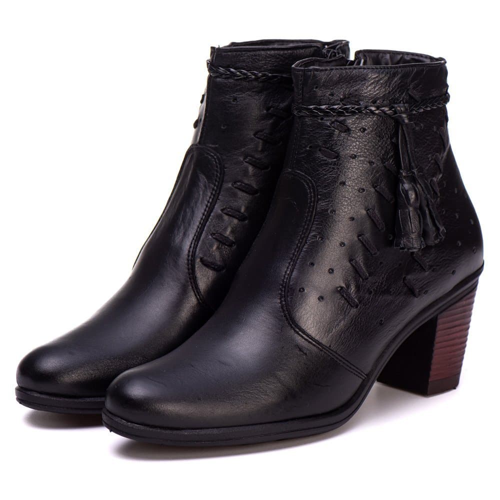 Bota Feminina Couro Legitimo Cano Curto Salto Bloco Alto Confortavel Forrada Em Couro Legitimo Original
