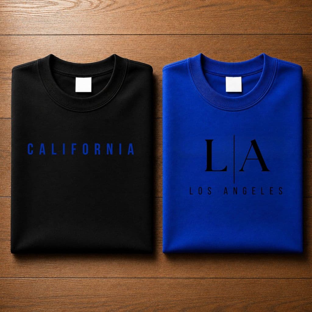 Kit 2 Camisetas Masculinas 100% Algodão Confortável Estampa California LA Manga Curta  Gola Redonda Dia a Dia Unissex