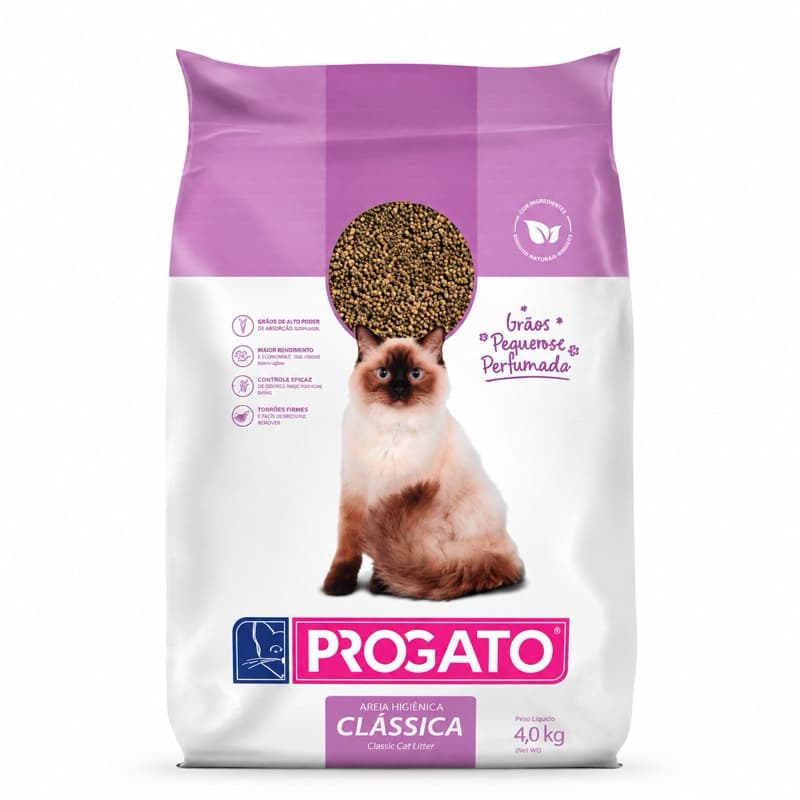 AREIA HIGIÊNICA PROGATO CLÁSSICA 4 KG – GRÃOS PEQUENOS E PERFUMADA