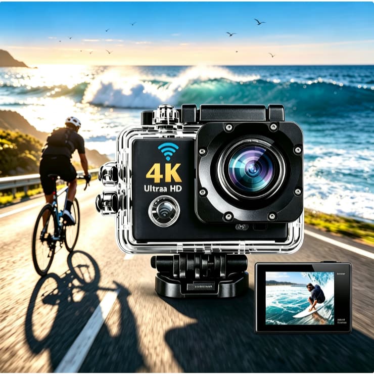 Dispositivo de Captura 4K Ultra HD para Capacete, Impermeável 30m e Portátil