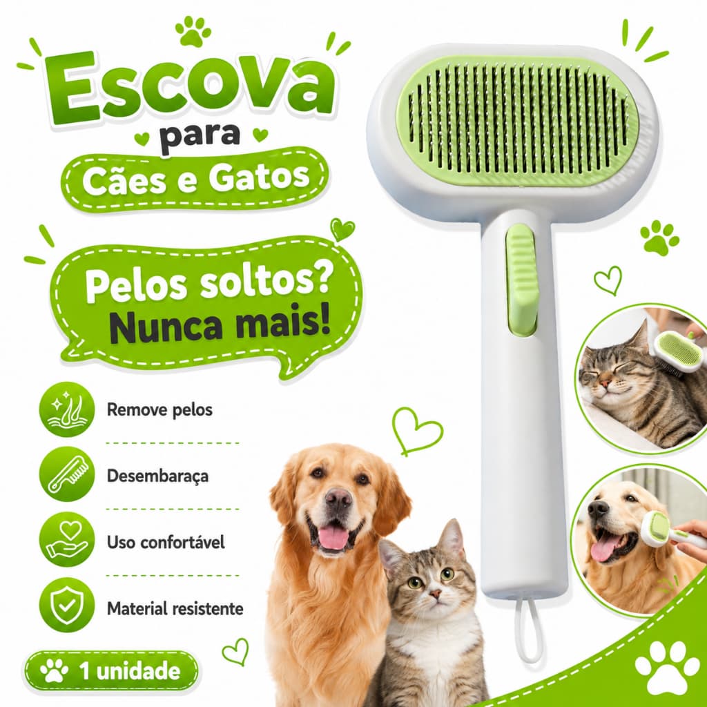 Escova Pente Plástico Ferro Para Pentear e Remover Tirar Pelos Dos Pets Cães E Gatos
