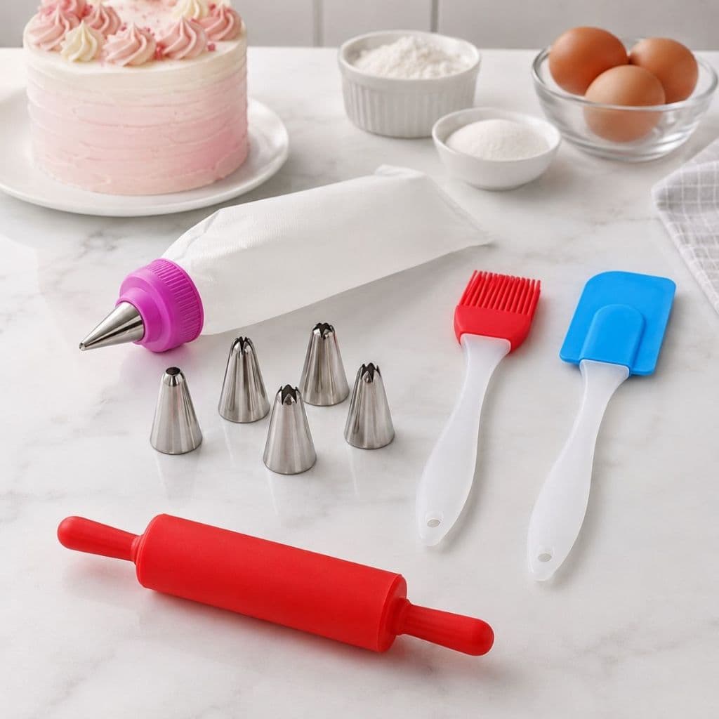 Kit Confeitaria Completo com Rolo de Silicone, Saco com Bicos, Espátula e Pincel Culinário para Bolos, Massas e Doces