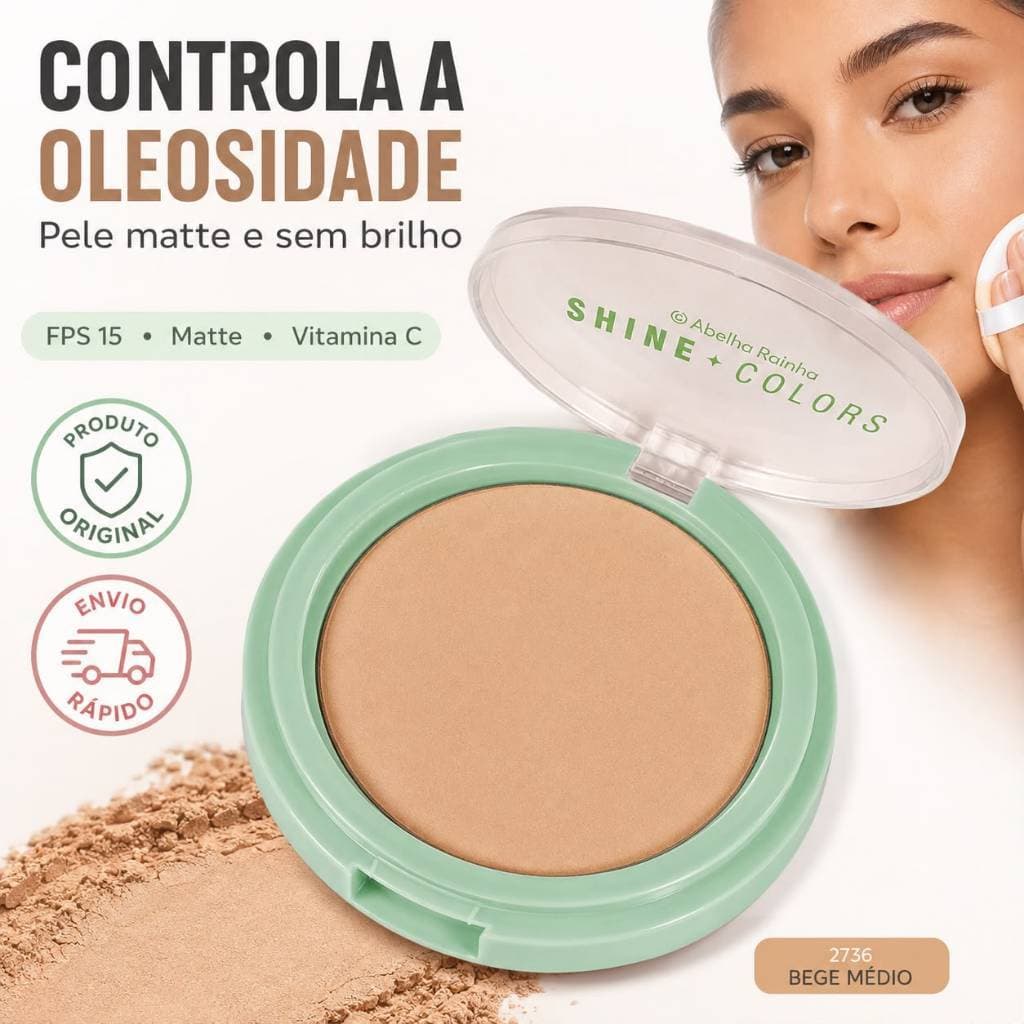 Pó Compacto Controle de Oleosidade Matte FPS 15 Vitamina C Shine Colors Abelha Rainha 10g