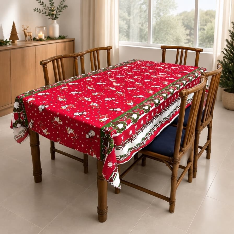 Toalha de Natal 6 Cadeiras Oxford Estampado Cores Acabamento Premium 2,00 x 1,40cm Natalina