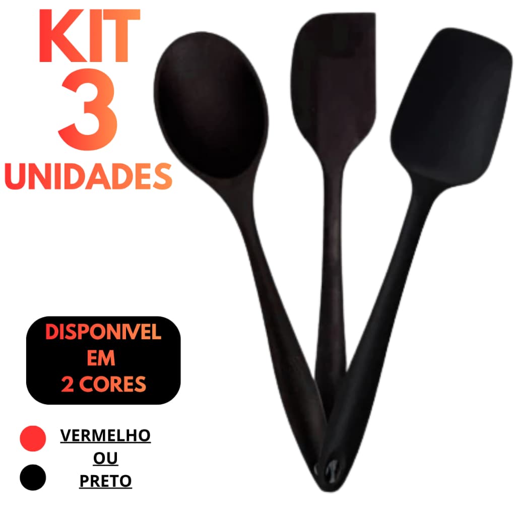 Kit Cozinha 3 Peças com Colher e Espátula para Uso Culinário Doces Bolos Multiuso Premium
