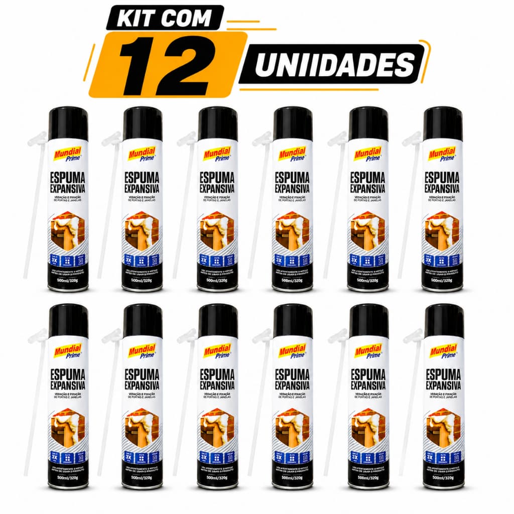 Kit 12 Espuma Expansiva Vedação Porta Janela Batente Mundial Prime 500ml Fixação Preenchimento Isolante