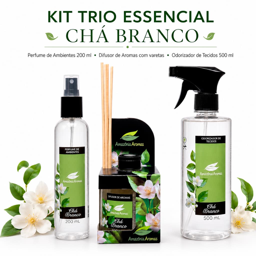 3 PERFUMES PARA CASA -  PERFUME DE AMBIENTE + DIFUSOR VARETAS + ÁGUA DE LENÇOIS