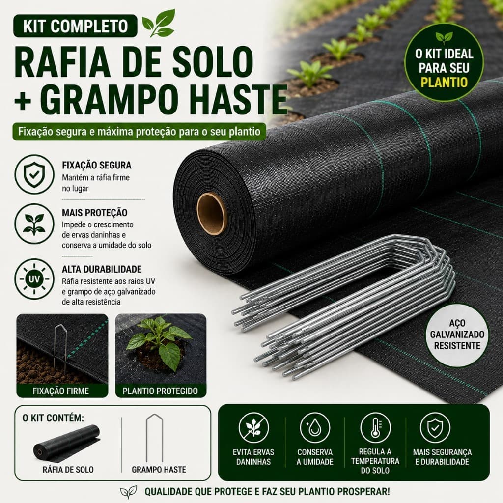 Ráfia De Solo Preta 1,10x2 + 10 Grampos Para Fixação- Proteção Barraca Camping Horta Jardim