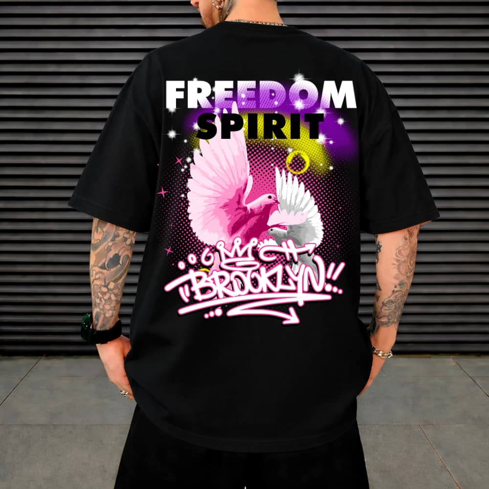 Camiseta Blusa Oversized Streetwear Larga Academia Treino 100% Algodão Camisa Estampada Casual Premium Freedom