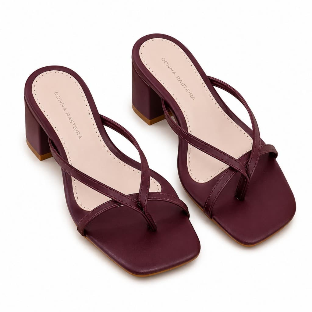 Tamanco Feminino Salto Bloco 6,5cm Confortável Bico Quadrado Sandália Casual Salto Médio Ref 218