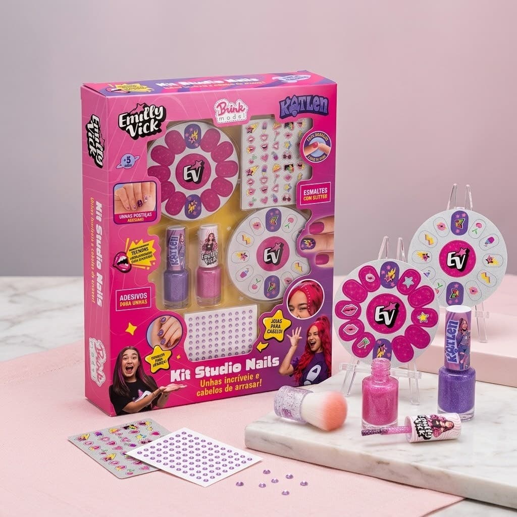 Kit Studio Nails Emilly Vick Dos Rosa Esmaltes Unhas Postiças Original Brink Model