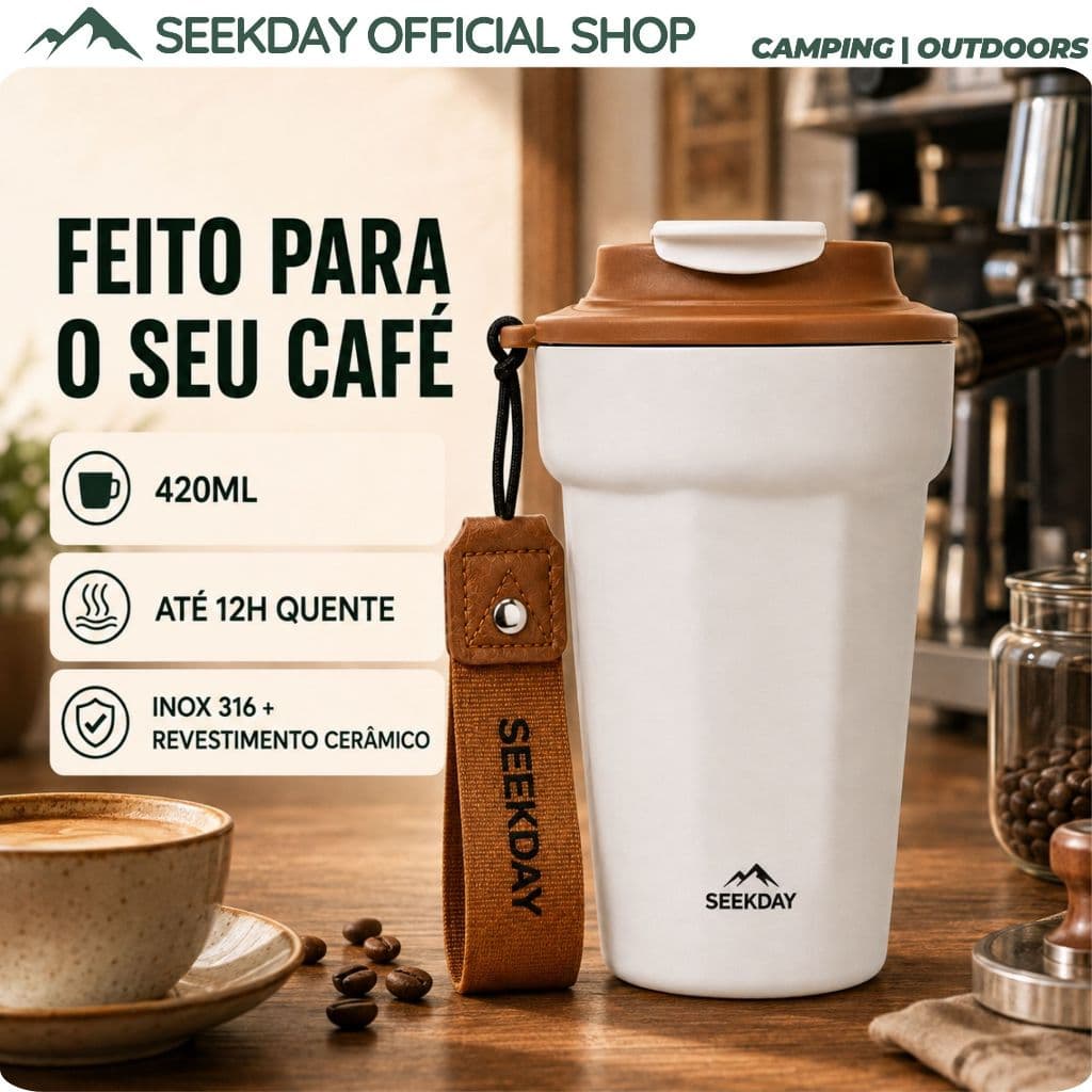 Seekday Copo Térmico para Café 420ml Garrafa Térmica Inox 316 com Revestimento Cerâmico