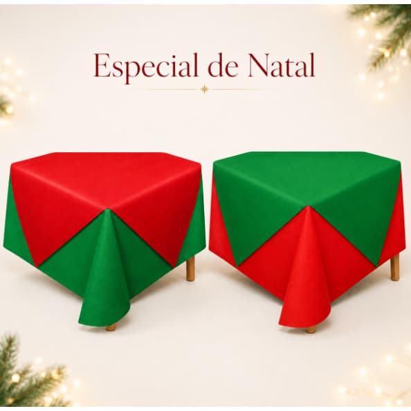 Kit Toalha de Mesa TNT Natal 1x1m + Cobre-Mancha 70x70cm Vermelho e Verde