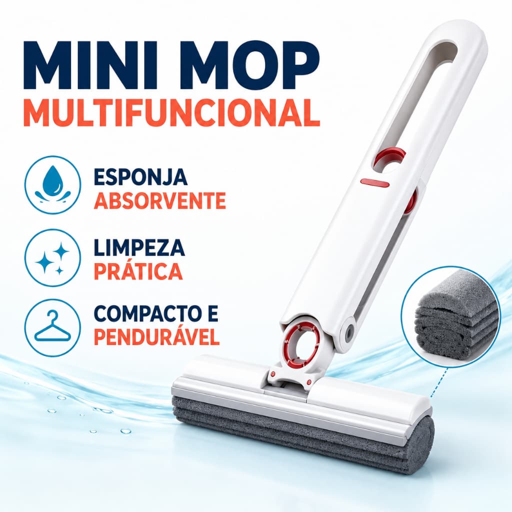 Mini Mop Mini Rodo para Pia Cozinha e Vidros com Espremedor Compacto Pendurável