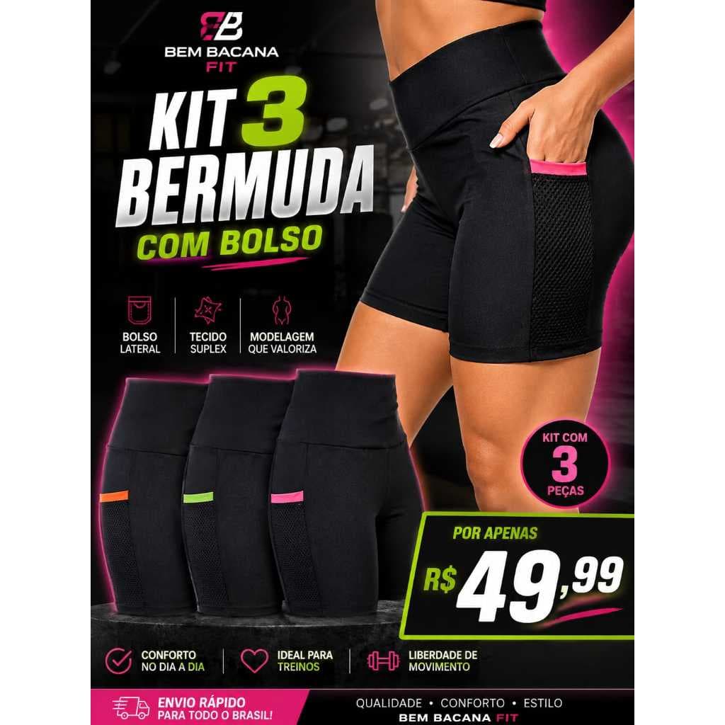 3 Bermuda C/bolso Fitness