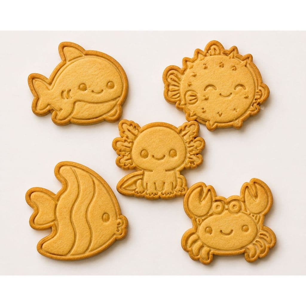 Kit 5 Cortador Animais Marinhos de Bolacha, Cookie, Pasta Americana e Massinha