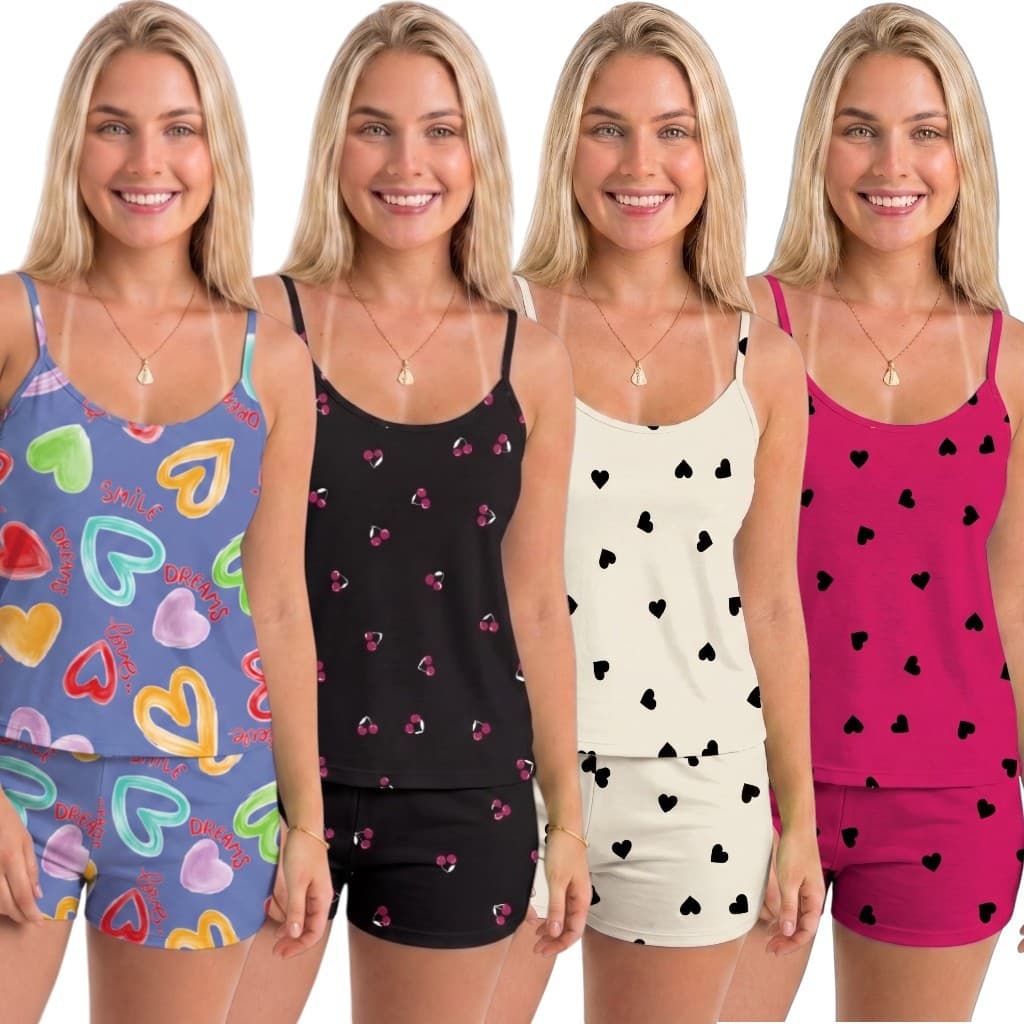 Kit 4 Baby Doll Pijama Feminino Conjunto Short Doll Original Conjuntos Pijamas