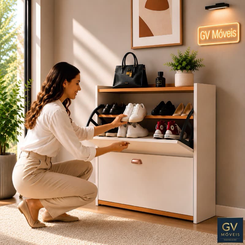 Sapateira Compacta 12 Pares de Calçados Mabel, Visual Elegante e Sofisticado Ideal Quarto ou Closset