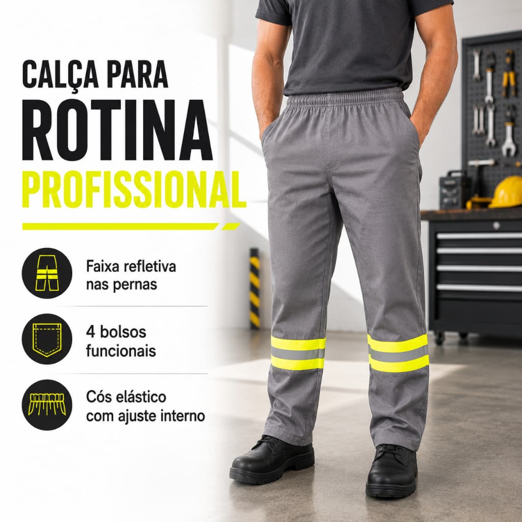 Calça Brim Refletiva Masculina 4 Bolsos Trabalho Para Trabalho Externo