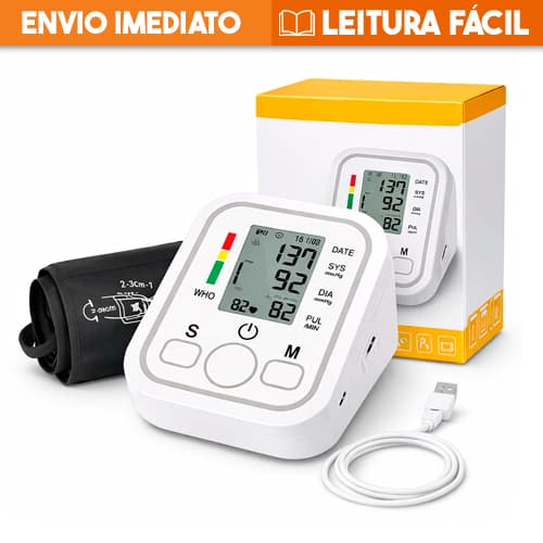 Aparelho Medidor de Pressão Arterial Digital de Braço Automático Monitor Cardíaco LCD USB
