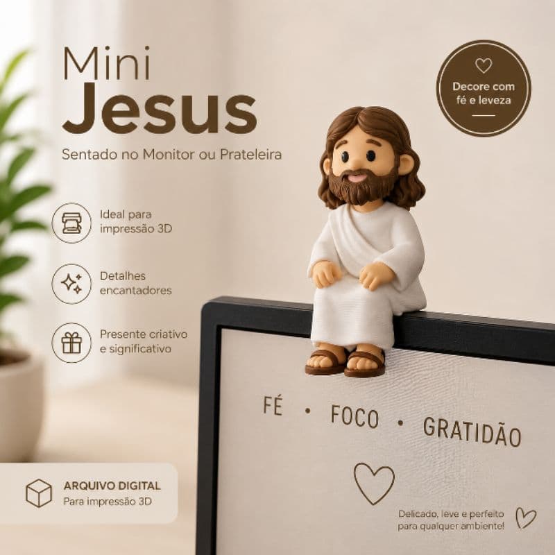 Mini Jesus Cristo Impressão 3D religioso, aparador, notebook e computador
