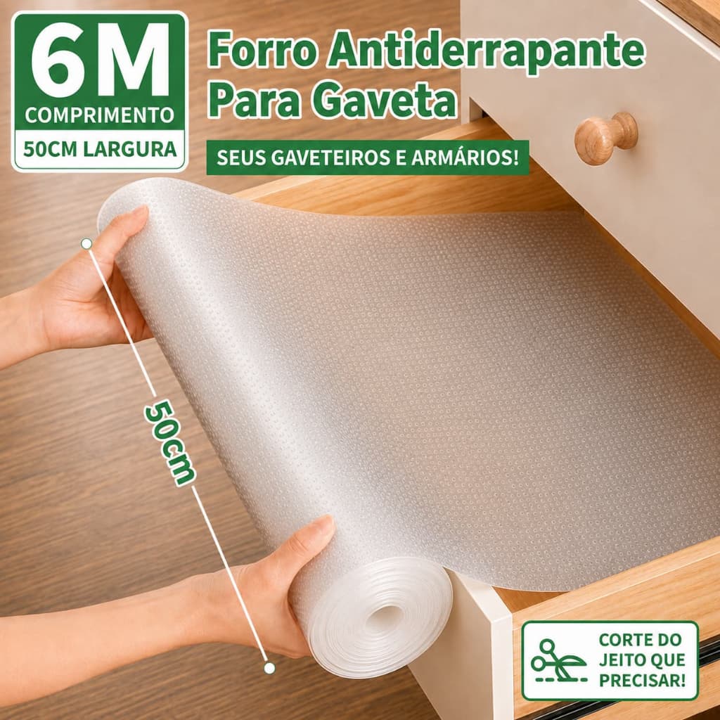 6M Forro Antiderrapante Para Gaveta, Geladeira E Guarda Roupas- Transparente Evita Deslizamento em Sem Cheiro