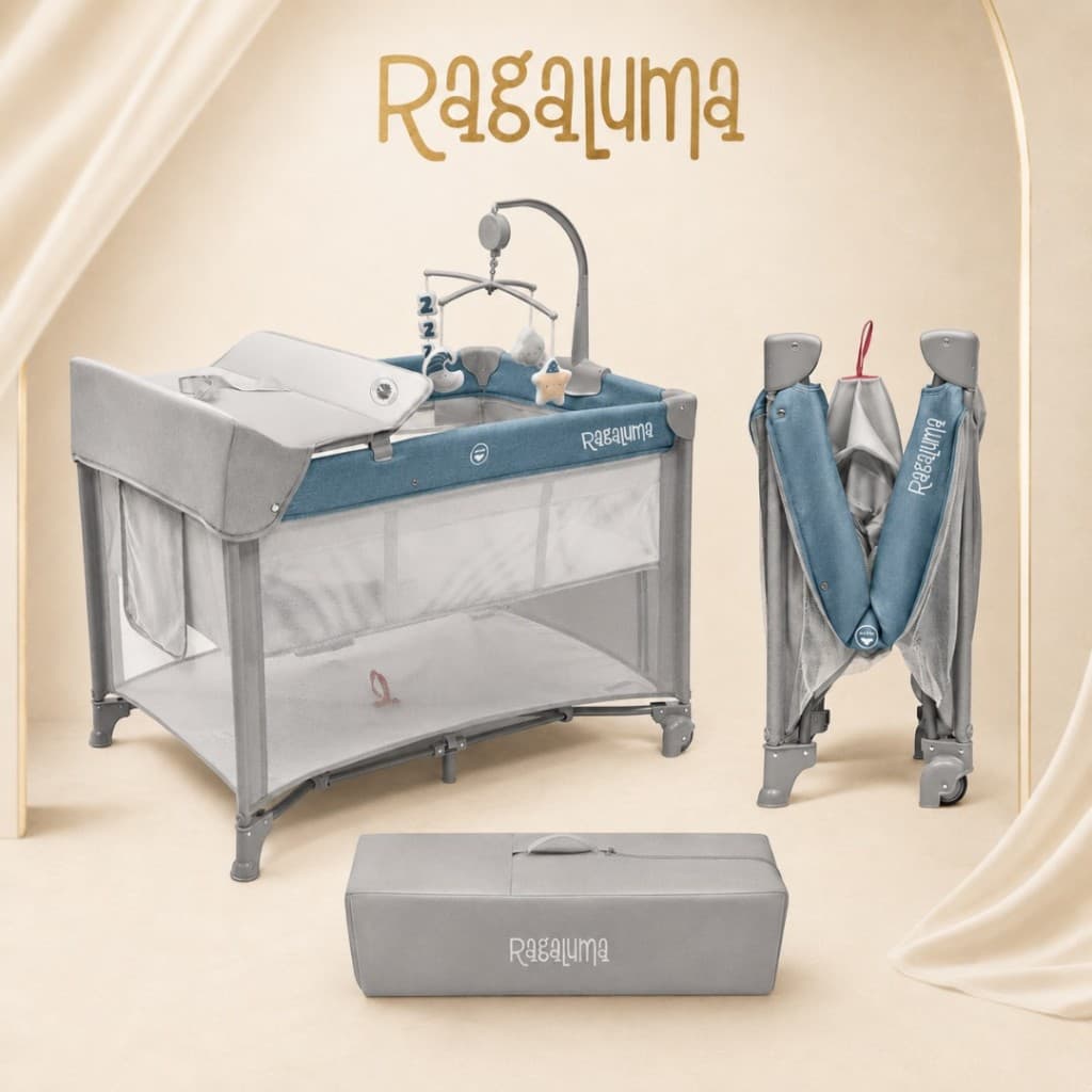 Berço Portatil C Moblie, Duas Alturas, Trocador, Mosquiteiro AZUL SLEEPGUARD RAGALUMA