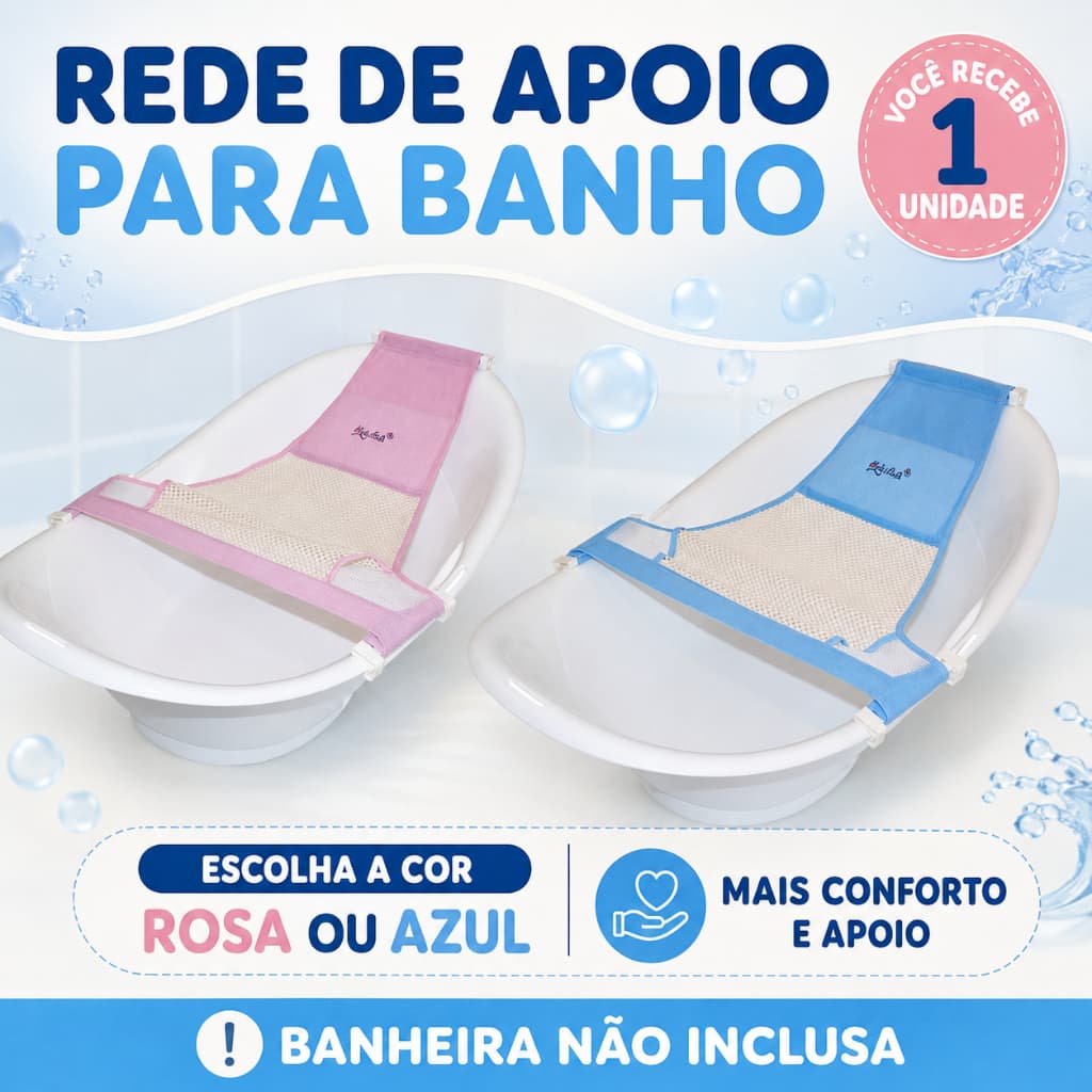 Rede de Banheira Ajustável Clingo Suporte para Banho Bebê Segurança Conforto Antiderrapante Universal