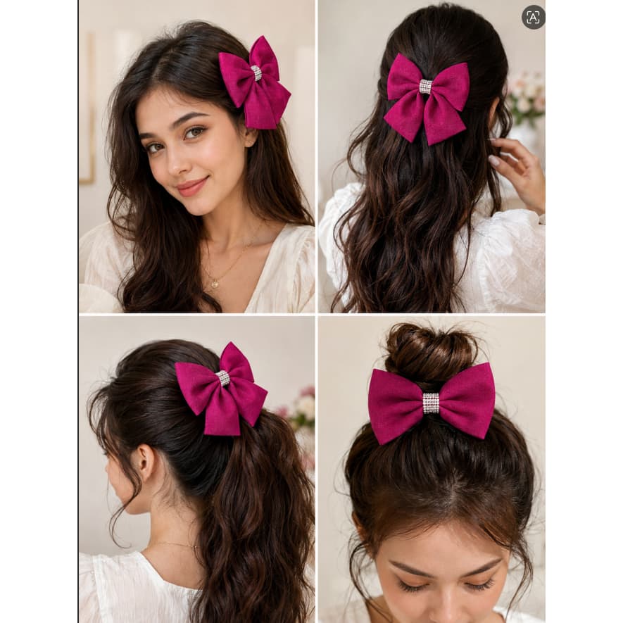 Laço de Cabelo Feminino Grande com Presilha, Strass Brilhante, Acessório Elegante