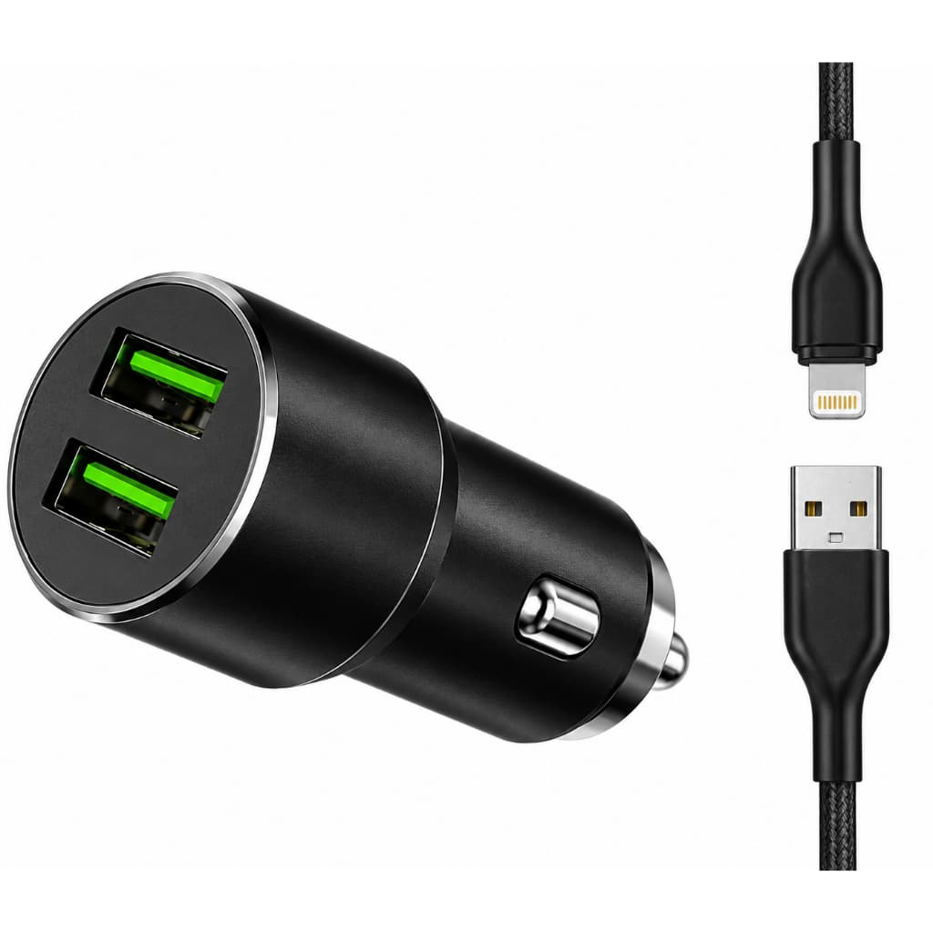 Carregador Veicular 12v TURBO 2 Portas USB 4.8 Cabo Lightnin
