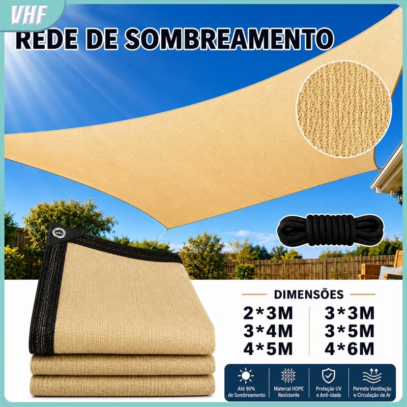 Tela Sombrite 90% para Garagem e Piscina, Proteção UV e Instalação Rápida Bainha Reforçada Com Llhos Metálicos