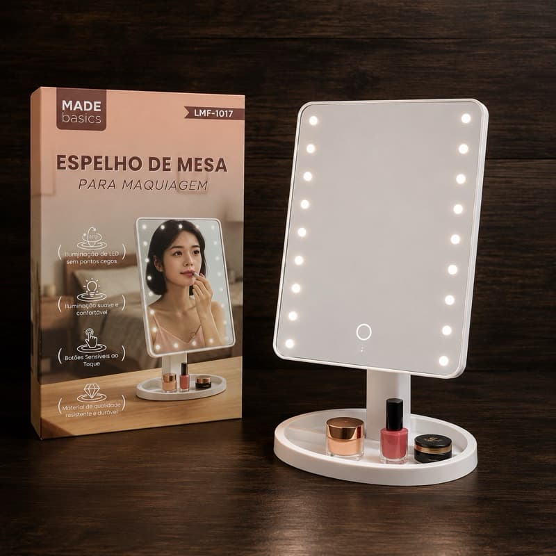 Espelho de Mesa Maquiagem com LED Touch Iluminado Made Basics LMF-1017