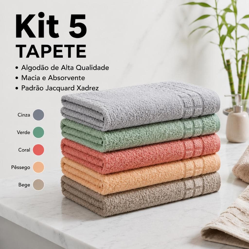 5 Toalha de Piso Colorida Tapete para Banheiro Grande 45x70cm Alta Absorção