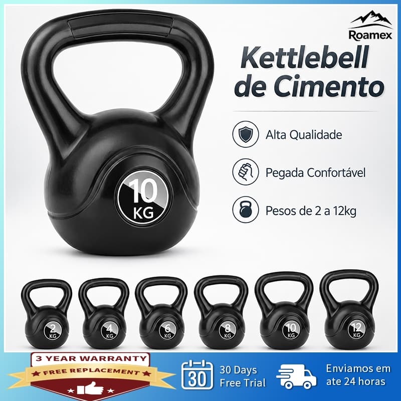 Kettlebell Peso para Treino Funcional Musculação Fitness 2kg 4kg 6kg 8kg 10kg 12kg Plástico com Cimento
