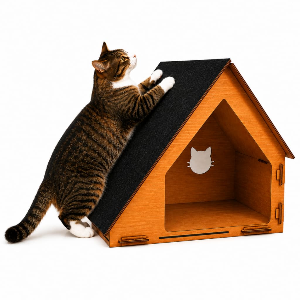 Rampa Arranhador Gato Casinha para Gatos Mdf Pintado e Cru 30x37x46cm