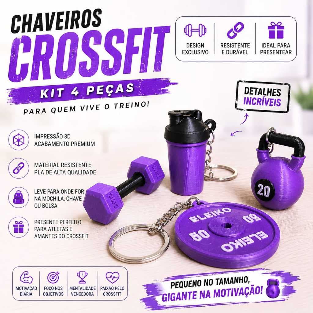 Kit 4 Chaveiros Academia / CrossFit – Impressão 3D