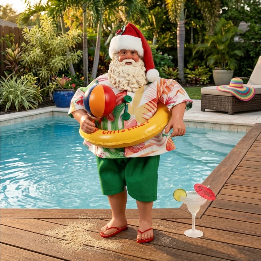 Papai Noel Boneco Praiano De Férias Natal 28cm Colecionável Edição Limitada Luxo