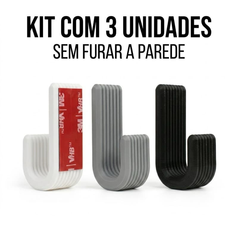Kit 3 Ganchos Adesivos Parede Sem Furo Banheiro Cozinha