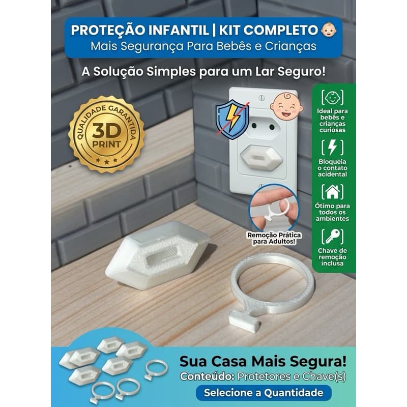 Protetor de Tomada Infantil Kit Segurança Contra Choque Crianças Bebês