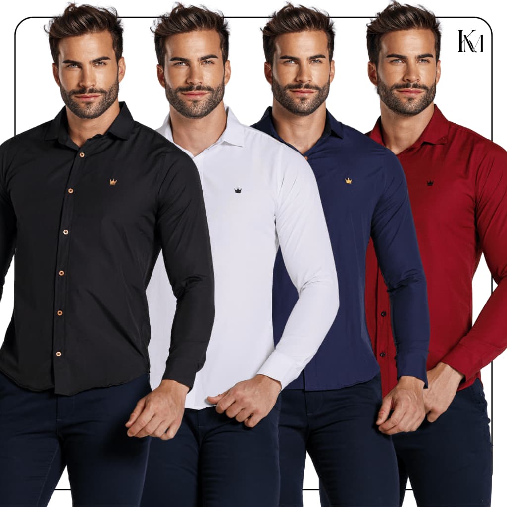 Camisa Social Masculina Slim Fit Manga Longa Premium Elegante Escritório Casamento