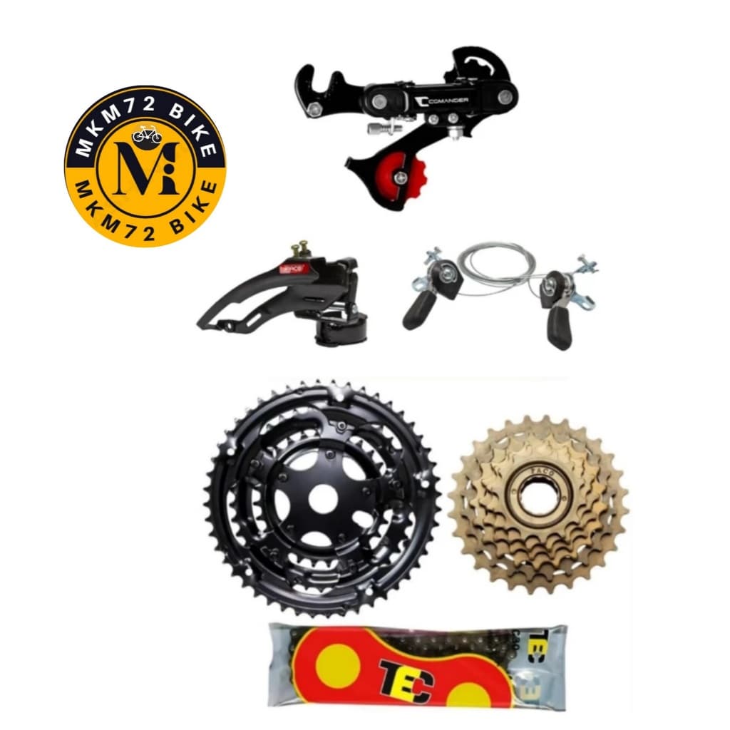 Kit Bicicleta de Marcha 18v  Completo Câmbios Corrente Catraca Alavanca Coroa.