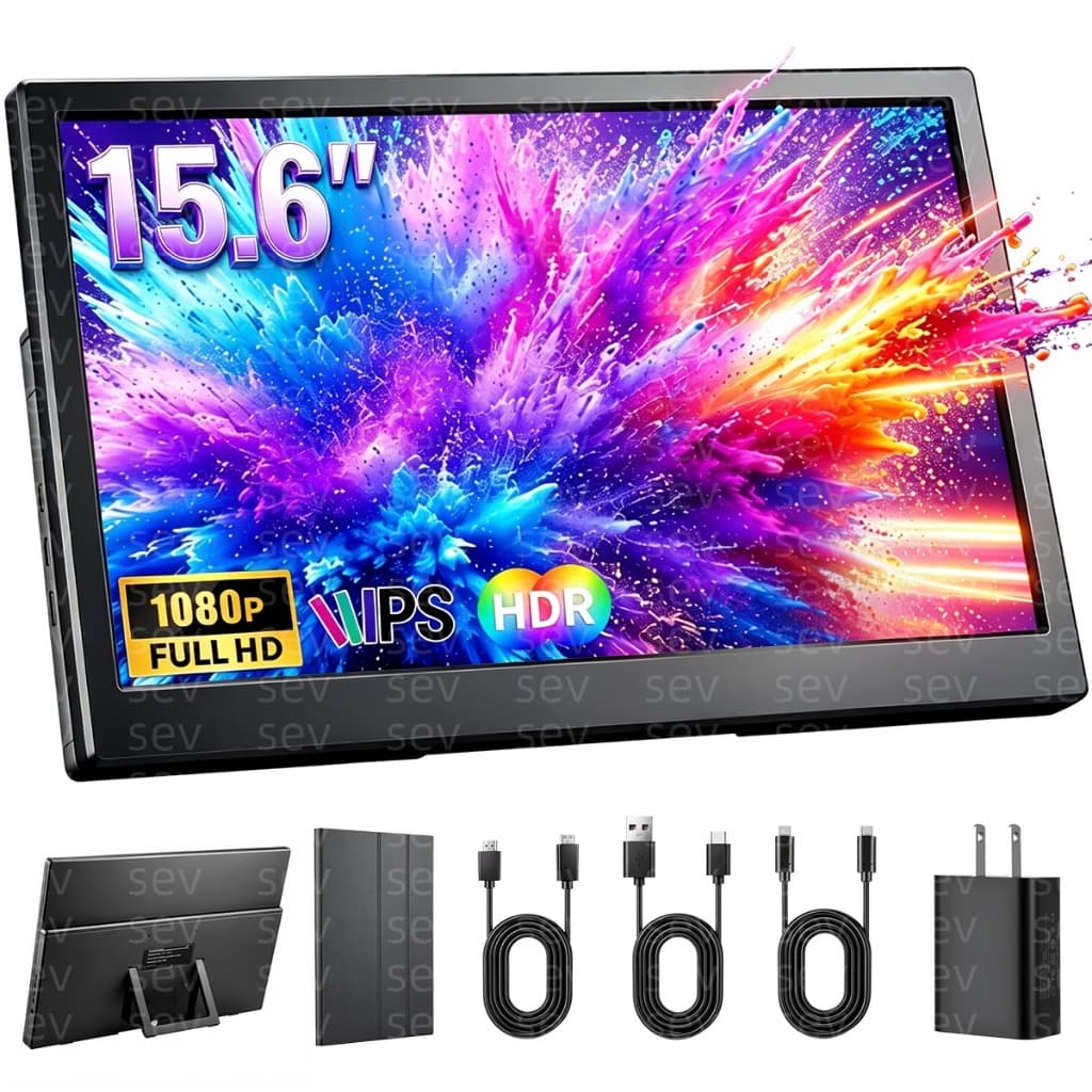 Monitor Portátil 15.6" 1080P IPS,Tela Secundária para Notebook,Jogos e Trabalho,Conexão Tipo‑C HDMI
