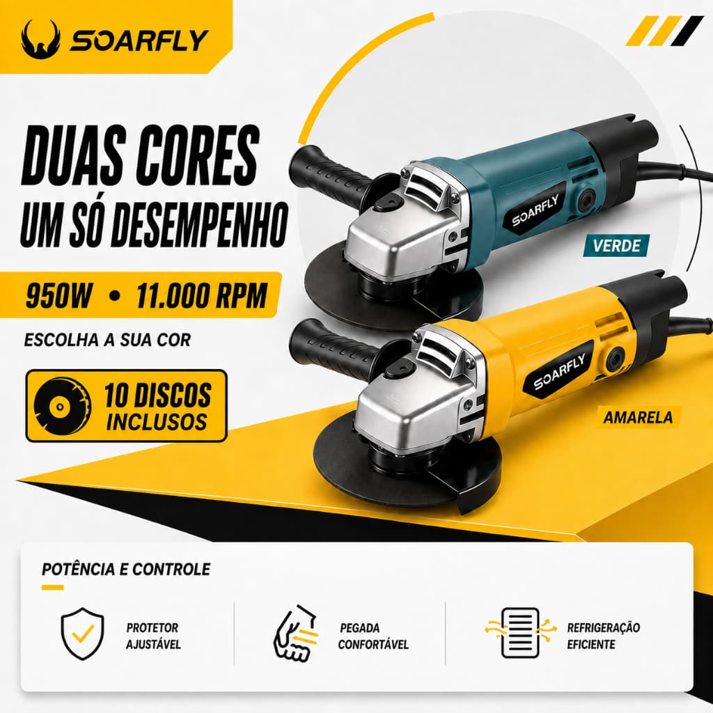 SOARFLY Esmerilhadeira Lixadeira Angular 950w 115mm 4.1/2 11000rpm 110v/220v