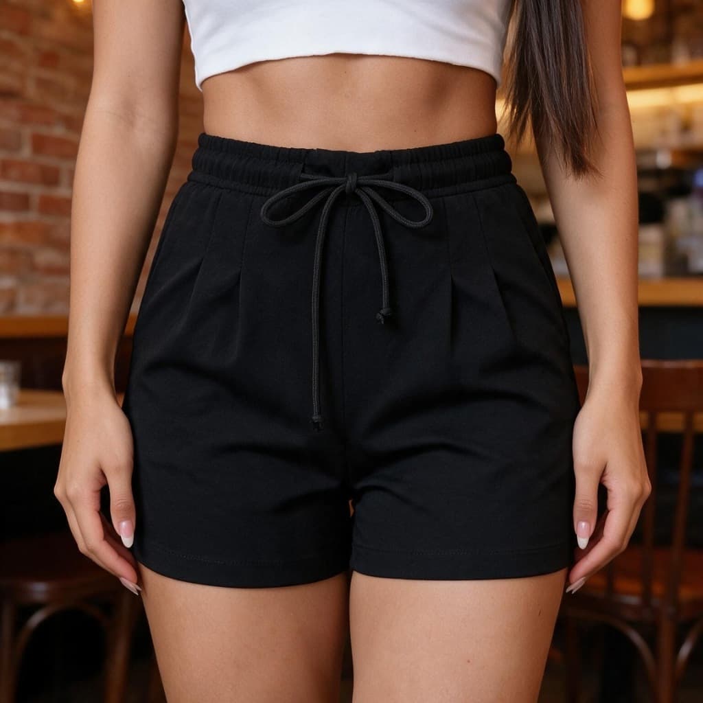 Short Feminino Slim Cintura Alta Neoprene Com Zíper Bolso Alfaiataria Modela Corpo Look Do Dia Elegante Tendência