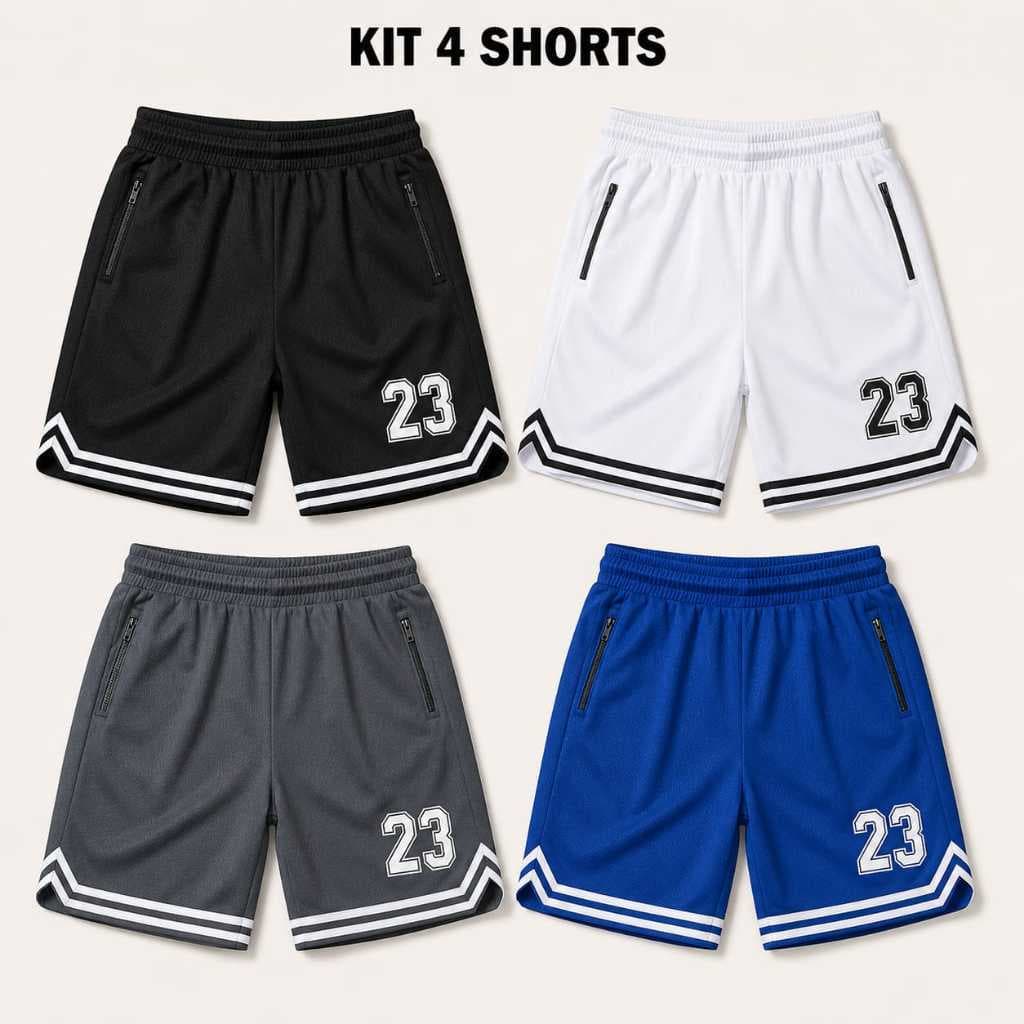 Kit 4 Shorts Masculinos Basquete Dry Fit Bermudas Sortidas Esportivas Academia Caminhada Casual Cós Elástico com Bolsos