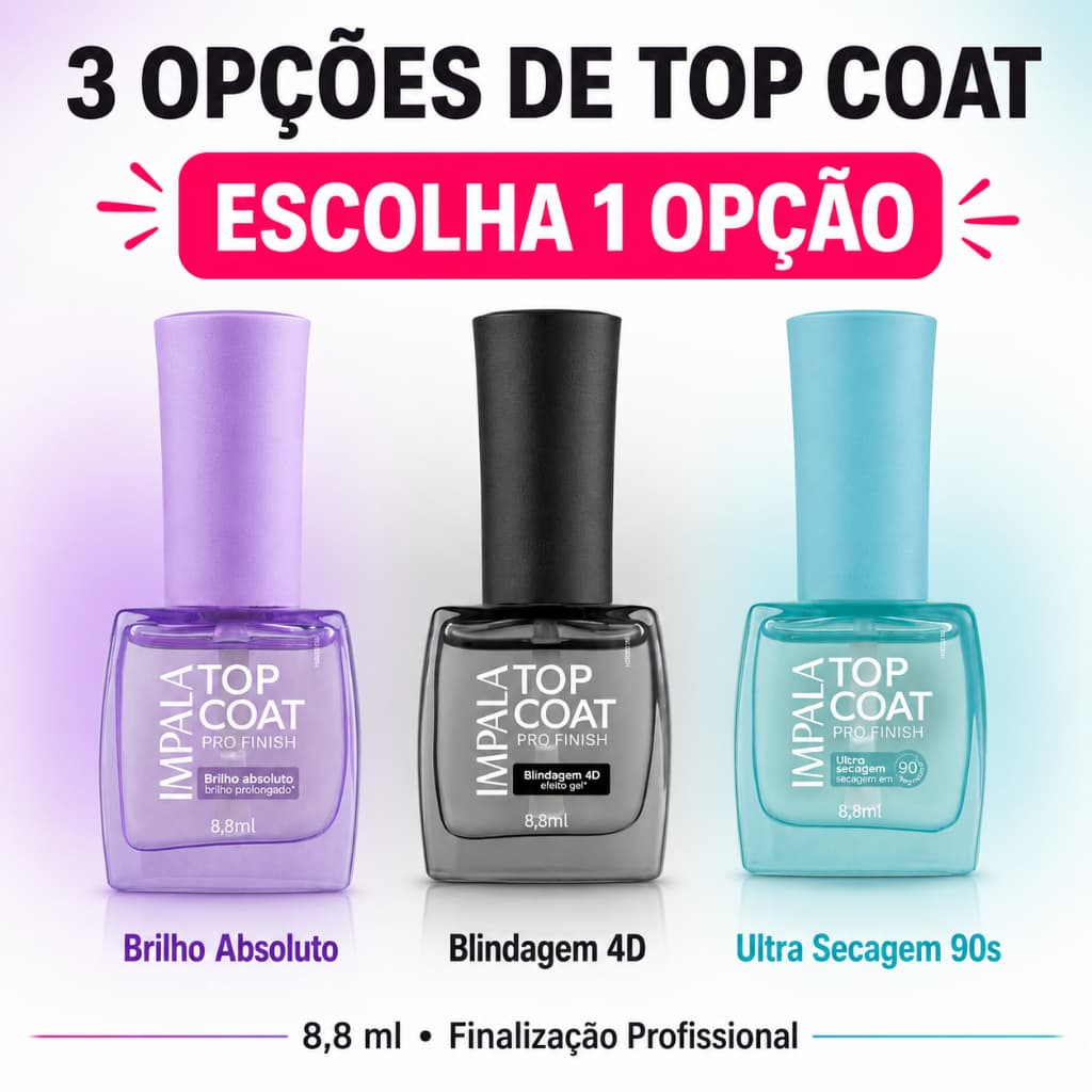 Top Coat Impala Pro Finish 8,8ml Brilho Absoluto Blindagem 4D Ultra Secagem Escolha 1