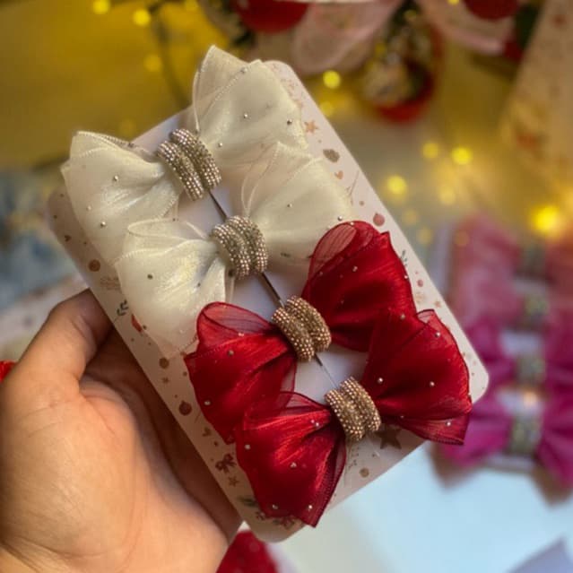 Par de Laços e Faixinha Laço com brilho de festa infantil Natal/Ano novo