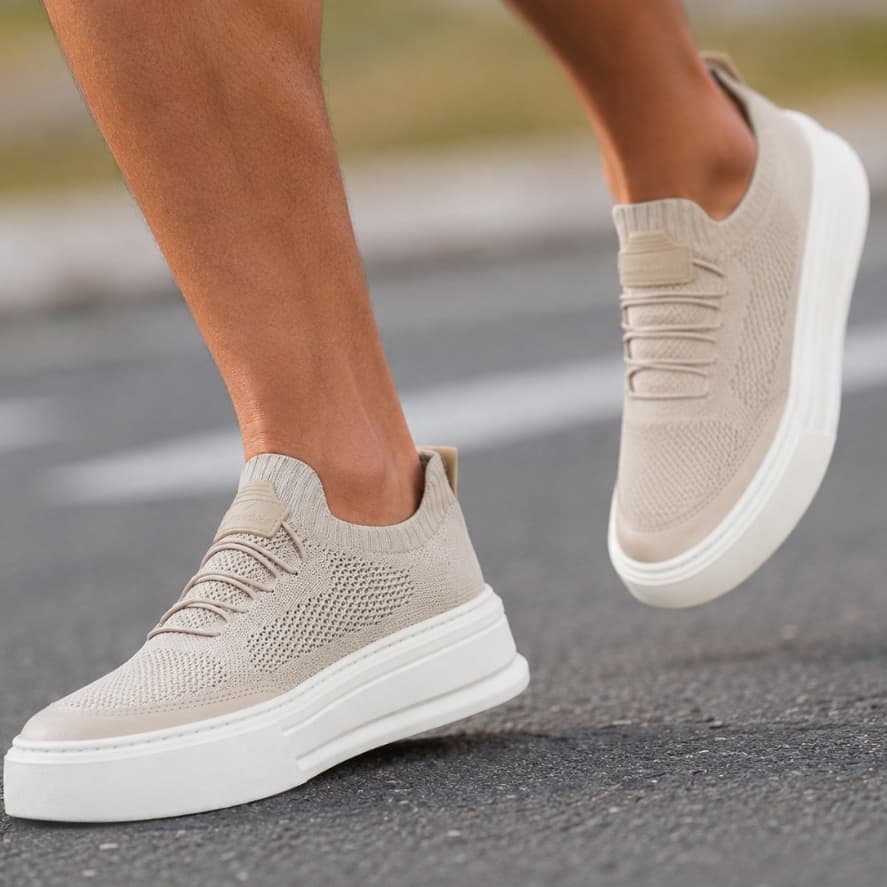 Tênis Masculino Knit Casual Confortável Calce Fácil Leve Respirável Solado Plataforma Palmilha em Gel Macio